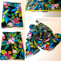 Vintage Tropical Fabric Remnant, 48″ x 5′, Four Way Stretch, Tiki Floral Flowers