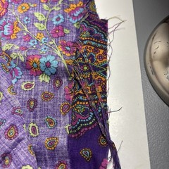 Paisley print Fabric Remnant New dark purple w/colored Flowers cotton 1 yard