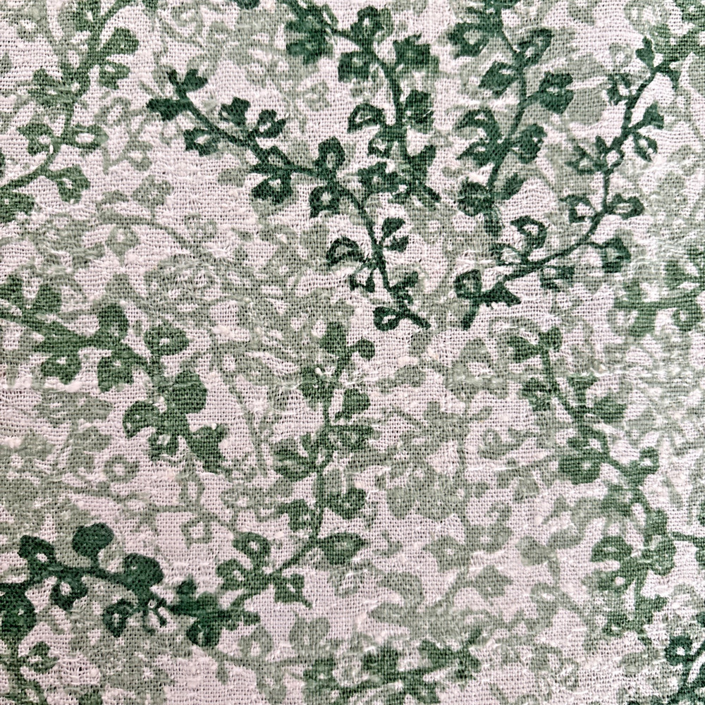 Green Leaf & Vine NEW Remnant 45w” X 3yds Cotton Blend Linen-Look No Flaws