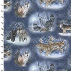 UNDER THE MOONLIGHT WOLVES BY 3 WISHES WOLF PACK FOREST ANIMALS FABRIC HALF YARD