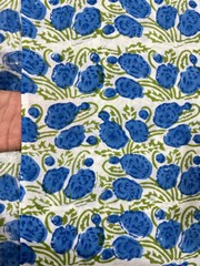 Cotton Fabric Sanganeri Indian 5 Yard Hand Block Print Pure Running Blue Floral