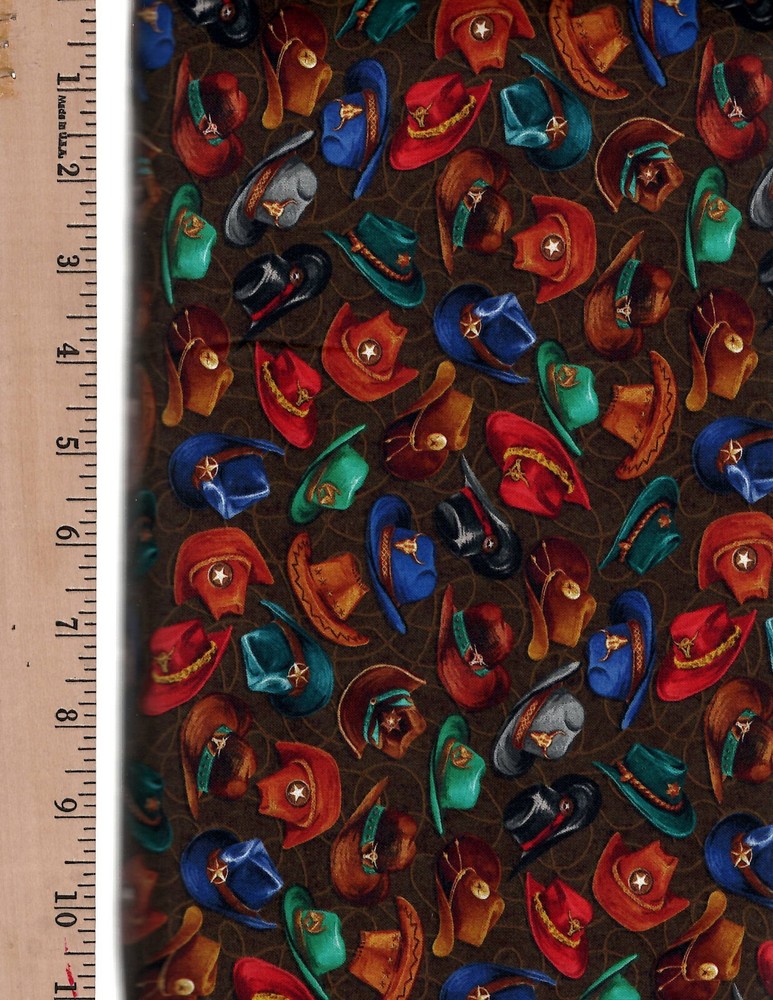 Cattle Drive- 59-504 Hats Brown 100% Cotton Fabric priced by yard