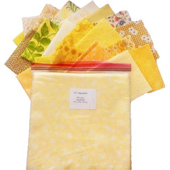 10″ Pre-Cut Fabric Squares – YELLOW Prints – 40 Pieces – NO Duplicates