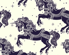 Crafts Fabrics Carousel Horses Silhouettes 149cm Digitally Printed Cotton Fabric