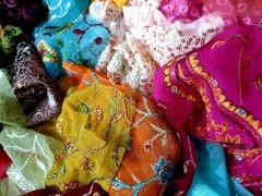 Abb 15pcsVintage Sari Georgette Fabric Remnants Embroidered Craft Scrapbook DUP3