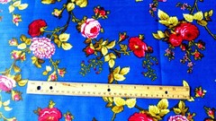 Victorian Red Rose Floral Print Fabric Royal Blue Polycotton 58″ By The Yard