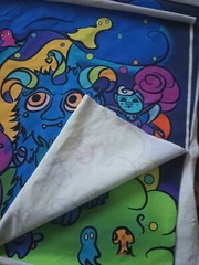 Lot of 4 14″ X 17″ Fabric Squares Monsters Creatures For quilts/Craft Pillows