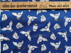 4.66 yds Harry Potter HEDWIG Owl Print Blue Cotton Camelot Fabric Warner Bros
