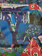 Vintage Rayon Fabric Indian Pictorial Pichwai Krishna Colorful 3.4 Yards