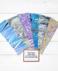 6 Hand Marbled Cotton Fabric Swatches 6×9 Marble-T Designs Quilt purple blue