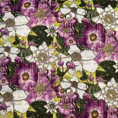 Nature’s Walk Abstract Floral Purple White Green by Leere for Clothworks 1 Yard