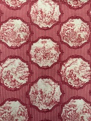 Rare VTG Richloom Platinum Collection French Country Red Toile Stripe Fabric BTY