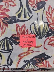 Floral Vases Hand Block Print Fabric 34.5″w X 3yds Multicolor Leaves Quilt Vntg