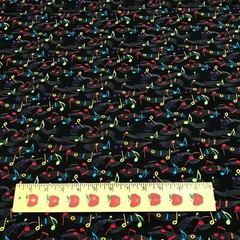 Black Cotton Music Notes on Black Colorful Cotton Fabric Fat Quarter (18″ x 22″)