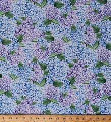 Cotton Hydrangeas Flowers Floral Garden Spring Purple Blue Fabric BTY D672.75