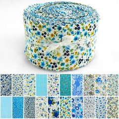 80 Precut Jelly Roll Strips, 2.5 x 20 Inch, 20 Assorted Blue Floral Prints