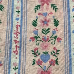 Vtg Fabric Lanz of Salzburg Brushed Poly Cottagecore Pink Blue Floral Hearts