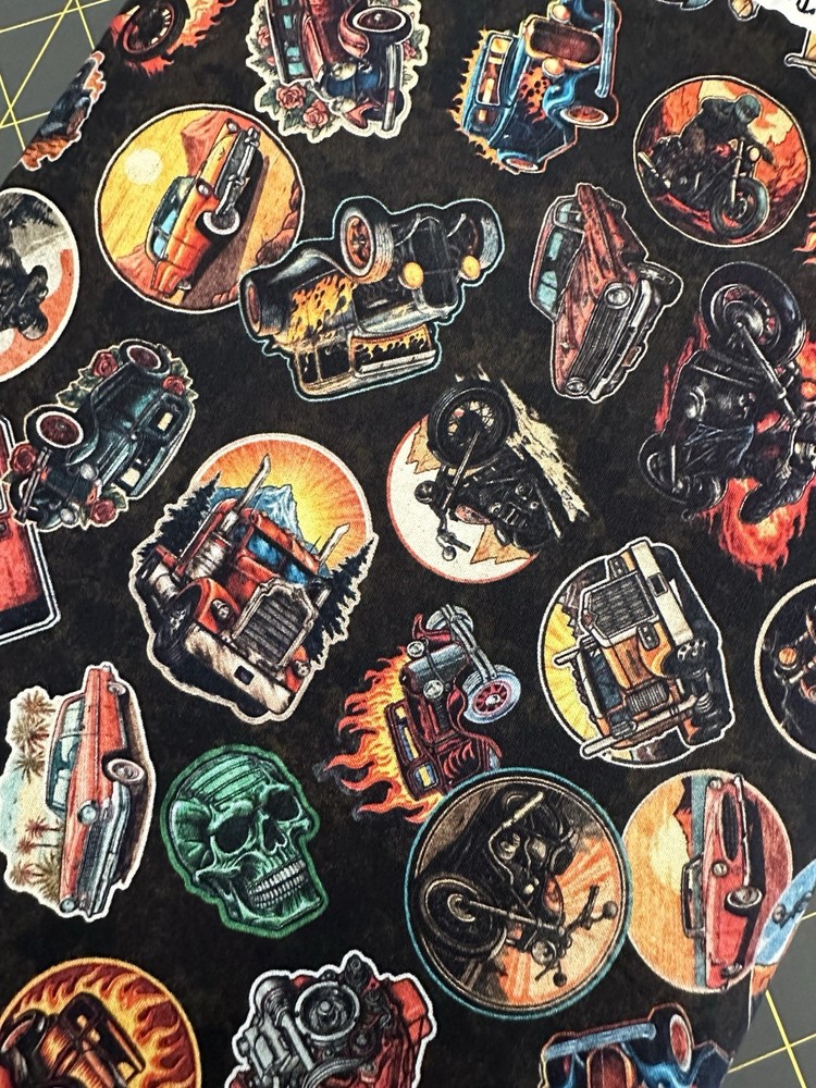HEAVY METAL BY QT HOT ROD STICKERS BLACK VINTAGE CLASSIC MUSCLE CARS FABRIC HY