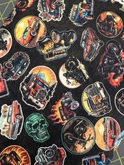 HEAVY METAL BY QT HOT ROD STICKERS BLACK VINTAGE CLASSIC MUSCLE CARS FABRIC HY