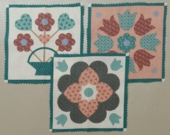 Lot of 3 ~VTG~ 1989/N.T.T.~”Hearts, Tulips”~ Cotton Fabric Panel~ 5.75″x5.75″
