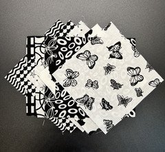 11 Black and White 100% Cotton 4.5 x 4.5 Inch Squares Vintage Prints