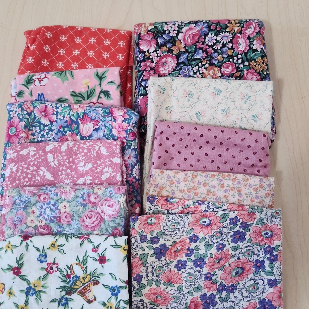 Floral Cotton Fabric Remnant Lot 11 Pieces Quilting Crafting Multicolor