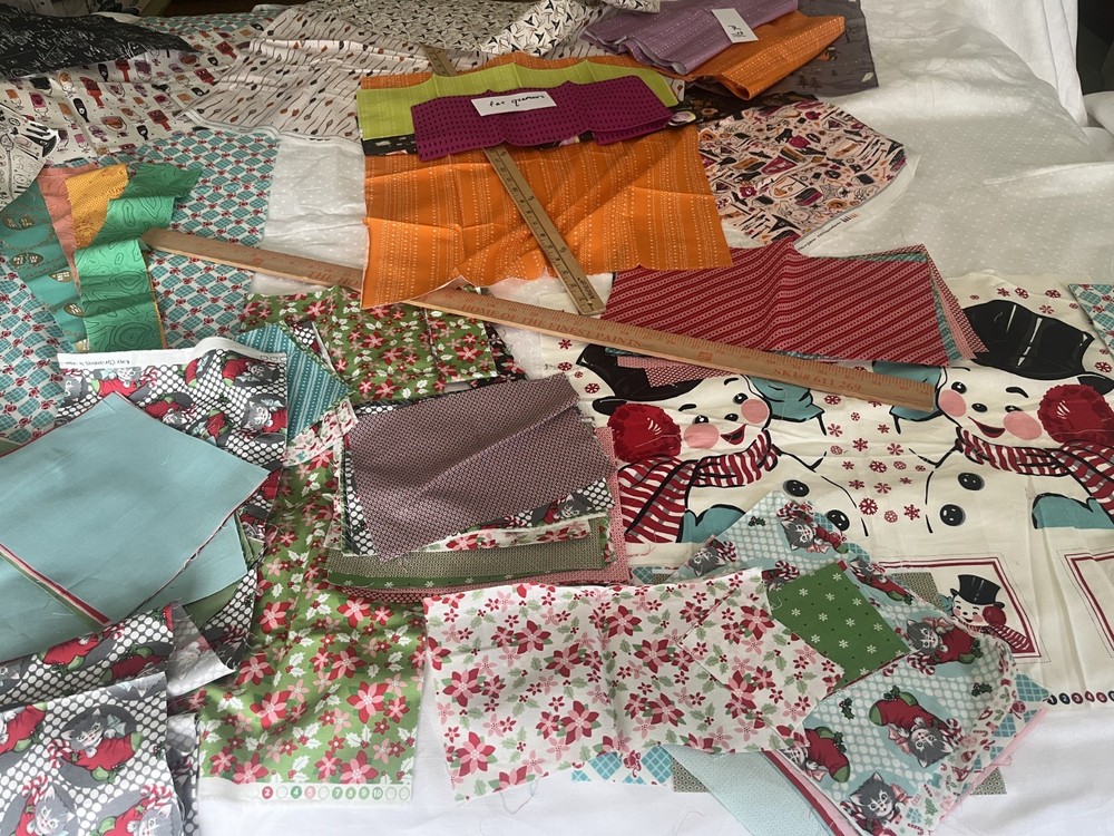 QUILTERS – Huge Lot of Pre Cut Fabric for Holiday and Halloween Quilts. 3.7 lbs