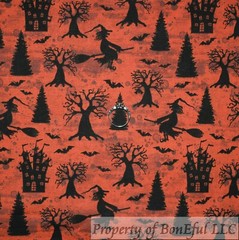 BonEFul Cotton Quilt Purple Black Bat Witch Night Halloween Scenic Tree SCRAP