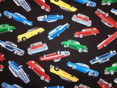 CLASSIC CARS IN MOTION 100% COTTON on Black by Timeless Treasures 1/2 Yard Piece