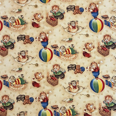 Cats Cotton Fabric BTY Dressed Old Fashion Rare HTF Kittens Beach Ball Beige Red