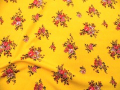 Printed Liverpool Textured 4 way Fabric Stretch Yellow Pink Floral Bouquet I400