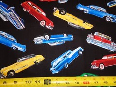 CLASSIC CARS IN MOTION 100% COTTON on Black by Timeless Treasures 1 Yard Piece