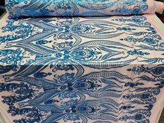 Pink Mesh Four Way Stretch Fabric By The Yard Royal Blue Sequin Victorian Patter