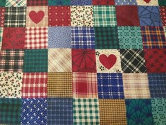 VTG Cranston Patchwork Hearts Calico Homespun 1 inch Squares Cheater Quilt 13×22