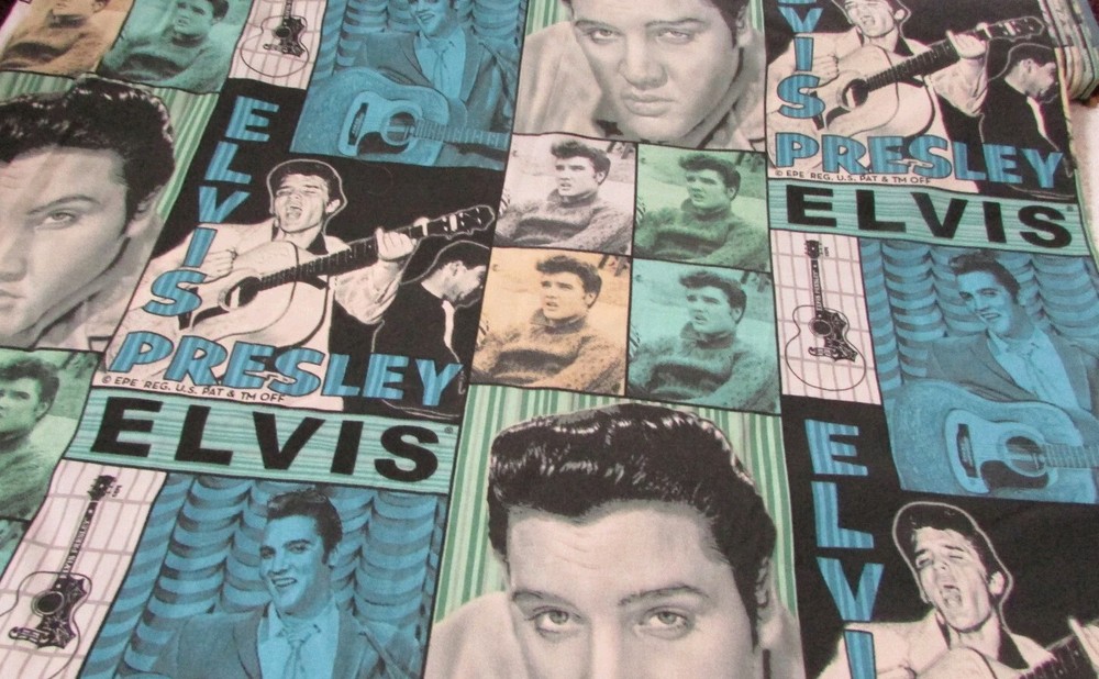 Vintage Teal/Grey Elvis Presley Cotton Fabric by Cranston V.I.P NEW 1 YD 32 IN