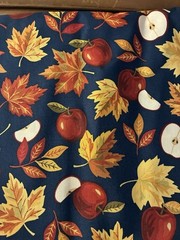 AUTUMN FALL LEAVES & APPLES ON NAVY Fabric 100% Cotton *By the Full Yard