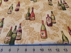 1 YD X 44″ VINTAGE WINE BOTTLES & GOLD GRAPES / VIP COTTON /#9888