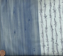 Round Up blue barbed wire border print western fabric 100% cotton Clothworks