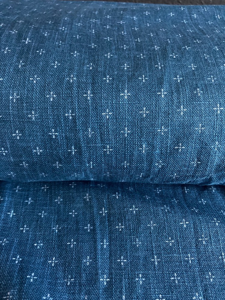 Japanese Cotton Fabric Deep Petrol Blue Textured Cross Pattern 42″W -By The Yard
