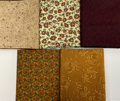 1/3 YARD BUNDLE OF 5 – PACK #1 – BROWN & GOLD