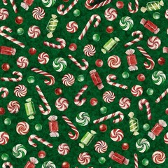 Candy Christmas Allover Green Fabric Fat Quarter 18″ x 22″