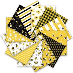 12Pcs Summer Cotton Fabric Bundles Bee Honeycomb Daisy Plaid Fat Quarters Yel…