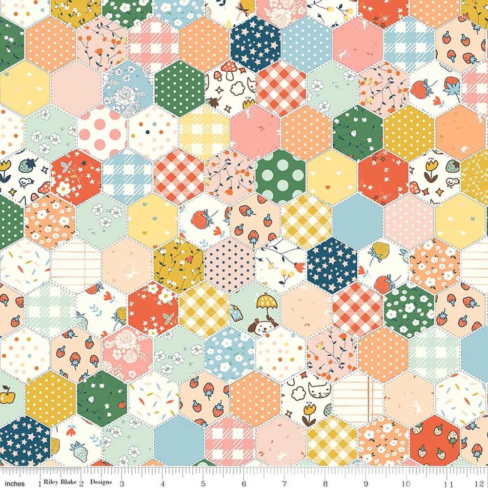 1/4 Yard 9×42 Riley Blake “Serendipity 2″ Cheater Print Hexagons Quilt Cotton