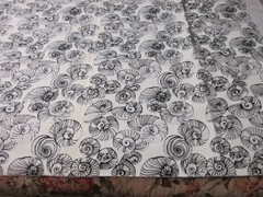 Key West Hand Print Fabric Seashell White W/ Black Grey Seashells
