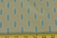 By 1/2 Yd, Blue Leaves on Tan Super-Combed-Cotton, Connecting Threads, V952