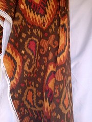 Ikat Paisley multi-colored heavy fabric 54×140″ Brown orange beige pre-owned new