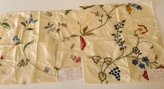 Designer Fabric Silk Samples Floral Butterfly Embroidered Cream Green Rose India