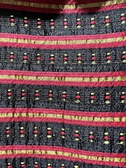 JACQUARD BROCADE FABRIC-saree SARI blouse piece-Black red Golden 36″X29″-striped