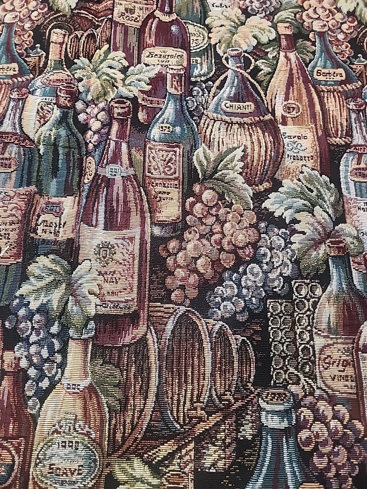 2 Yds/Wine Country TAPESTRY Woven Upholstery 54 X 79 Grapes Bottles UNCUT