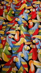 56 x 4 1/2 yds whole piece Bright birds on solid black – Poly blend (?)